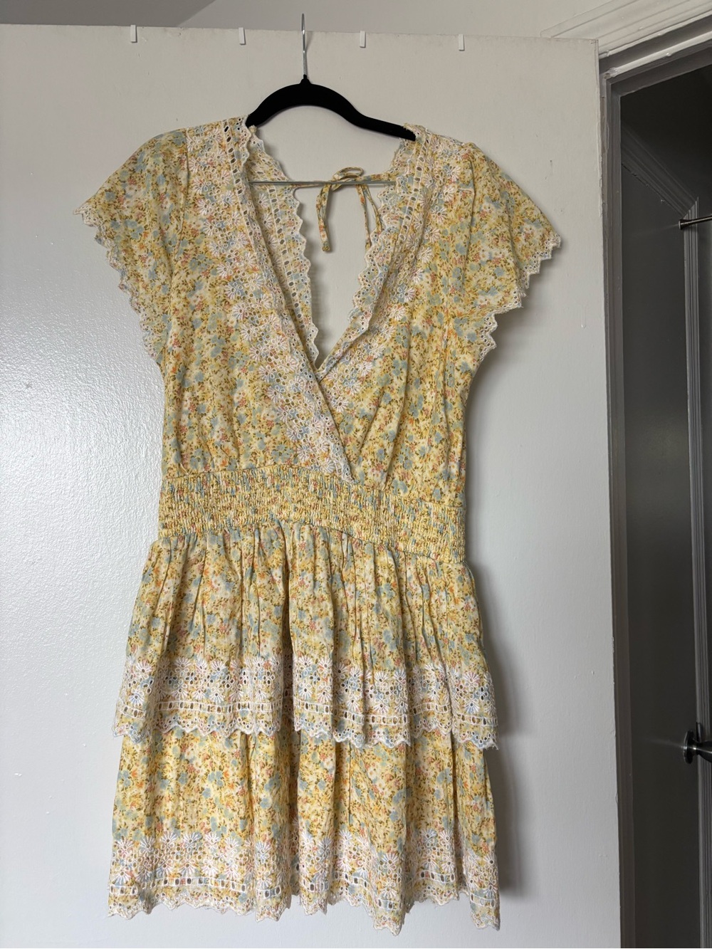 American Eagle Outfitters Yellow Floral Lace-Trim Mini Dress